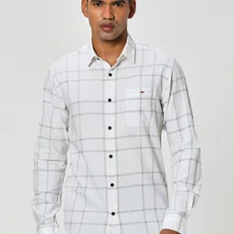 Mufti Slim Fit Windowpane Checks Spread Collar Long Sleeve Cotton Casual Shirt-picture-29