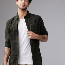 HIGHLANDER Men Olive Green & Black Slim Fit Checked Casual Shirt-picture-35