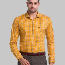 Park Avenue Men Mustard Slim Fit Checked Formal Shirt-picture-28
