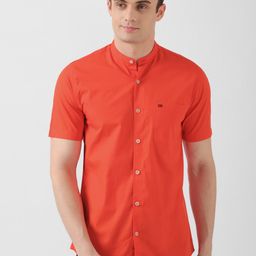 Peter England Casuals Slim Fit Band Collar Short Sleeves Cotton Casual Shirt-picture-22