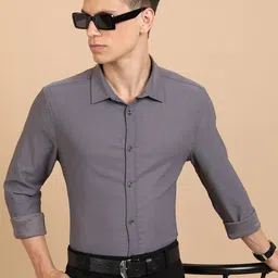 HIGHLANDER Grey Slim Fit Spread Collar Casual Shirt-picture-20