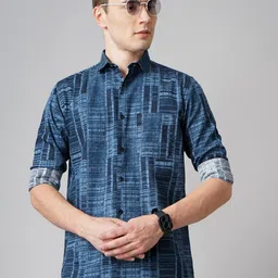 PAUL STREET Standard Slim Fit Abstract Printed Cotton Casual Shirt-picture-12