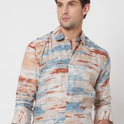 Mufti Abstract Printed Spread Collar Long Sleeves Cotton Slim Fit Casual Shirt-picture-16