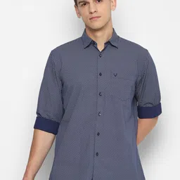 Allen Solly Men Navy Blue Slim Fit Opaque Printed Casual Cotton Shirt-picture-35