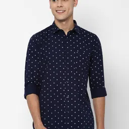 Allen Solly Men Navy Blue Slim Fit Opaque Printed Casual Shirt-image-5