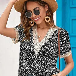 StyleCast x Revolte Floral Printed V-Neck Lace-Up Top-picture-14