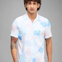 Parx Abstract Printed Slim Fit Cuban Collar Cotton Casual Shirt-image-93