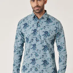 MR BUTTON Slim Fit Floral Printed Cotton Casual Shirt-picture-10