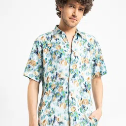 Banana Club Classic Abstract Printed Spread Collar Curved Slim Fit Casual Shirt image 1