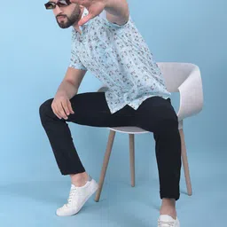 Crimsoune Club Classic Slim Fit Floral Printed Spread Collar Cotton Curved Casual Shirt-picture-29