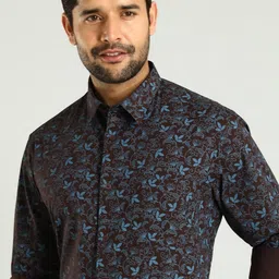 Indian Terrain Spread Collar Long Sleeves Classic Slim Fit Floral Printed Casual Shirt-picture-25