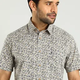 Indian Terrain Classic Slim Fit Floral Opaque Printed Cotton Casual Shirt-image-35