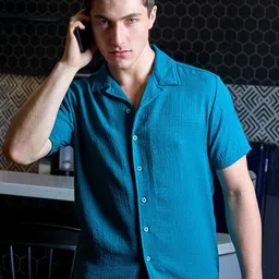 Campus Sutra Self-Design Creased Striped Shirt-picture-14
