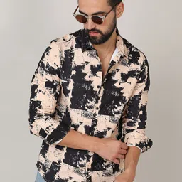 Campus Sutra Beige Classic Abstract Printed Spread Collar Casual Shirt-image-41
