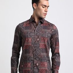 THE BEAR HOUSE Abstract Printed Slim Fit Pure Cotton Casual Shirt-picture-45