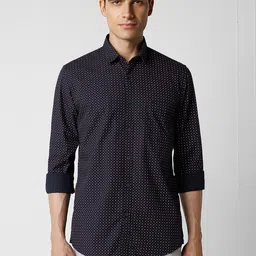 Peter England Casuals Slim Fit Micro Ditsy Printed Spread Collar Cotton Casual Shirt-picture-12