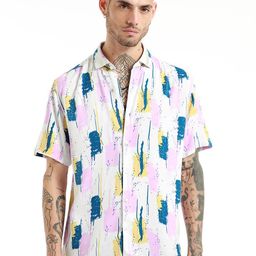 Banana Club Slim Fit Abstract Printed Spread Collar Short Sleeves Casual Shirt-picture-13