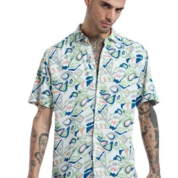 Banana Club Slim Fit Abstract Printed Spread Collar Short Sleeves Casual Shirt-image-38