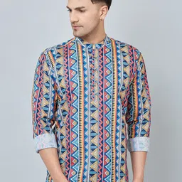 Armaan Ethnic Relaxed Fit Geometric Printed Band Collar Cotton Casual Shirt-picture-32