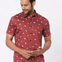MERCHANT MARINE Men Red Classic Slim Fit Printed Casual Shirt-image-36