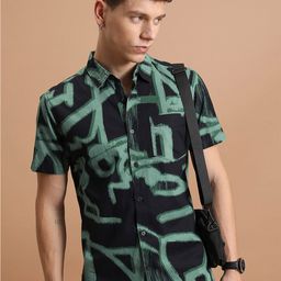 HIGHLANDER Slim Fit Abstract Printed Short Sleeves Cotton Casual Shirt-picture-21