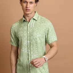 HIGHLANDER Slim Fit Ethnic Motifs Printed Spread Collar Casual Shirt-picture-31