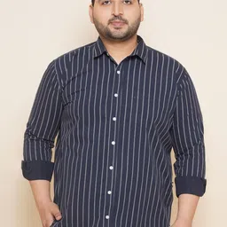 John Pride Plus Size Vertical Stripes Pure Cotton Casual Shirt image 1
