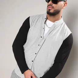 Instafab Plus Classic Regular Fit Colourblocked Band Collar Long Sleeve Cotton Shirt-picture-31