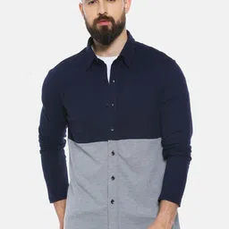 Campus Sutra Men Navy Blue & Grey Regular Fit Colourblocked Casual Shirt-picture-15