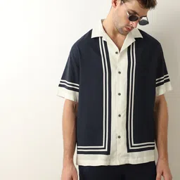 SELECTED Vertical Striped Drop-Shoulder Sleeves Oversized Cuban Collar Casual Shirt-picture-36