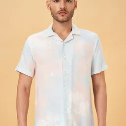 People Slim Fit Absreact Printed Club Collar Casual Shirt-image-30