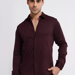 Banana Club Spread Collar Plum Classic Slim Fit Satin Casual Shirt-picture-30
