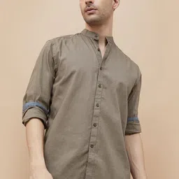 CODE by Lifestyle Men Mandarin Collar Solid Cotton Casual Shirt-image-79