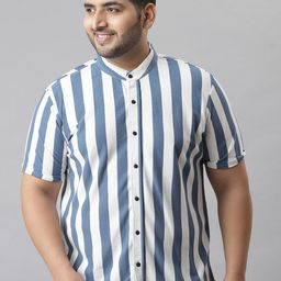 Instafab Plus Men White Classic Opaque Striped Plus Size Casual Shirt-picture-48