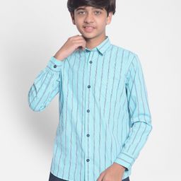 Crimsoune Club Boys Vertical Stripes Spread Collar Cotton Casual Shirt-picture-6
