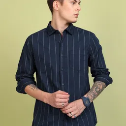 HIGHLANDER Slim Fit Striped Spread Collar Cotton Casual Shirt-picture-20