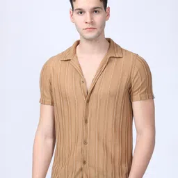 POE Smart Slim Fit Self Design Crotchet Casual Shirt image 1