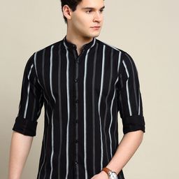 INVICTUS Sport Slim Fit Vertical Stripes Mandarin Collar Long Sleeve Cotton Casual Shirt-picture-16