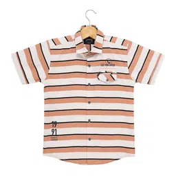 CAVIO Boys Peach-Coloured Multi Stripes Striped Casual Shirt-picture-18