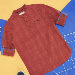 Pantaloons Junior Boys Tartan Checked Band Collar Cotton Casual Shirt-image-18