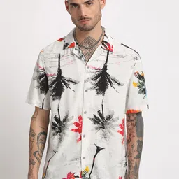 THE BEAR HOUSE Regular Fit Tropical Printed Cuban Collar Casual Shirt-image-39