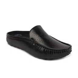 FAUSTO Men Black Perforations Back Open Loafers image 3