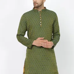 Sydney Heights Men Geometric Flared Sleeves Mirror Work Jacquard Kurta-picture-21