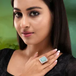 Saraf RS Jewellery Rose-Gold Plated Turquoise Blue Stone-Studded Adjustable Finger Ring-picture-12