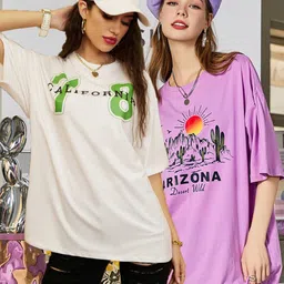 Christy World Women Pack of 2 Printed Oversized Cotton T-shirts-picture-31