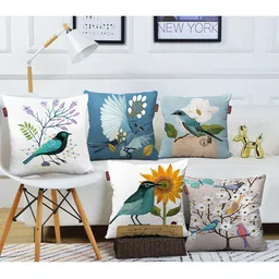 AEROHAVEN Blue & White 5 Pieces Quirky Square Cushion Covers image 1