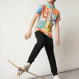 Jack & Jones Junior Boys Floral Printed Polo Collar Pure Cotton T-shirt-picture-26