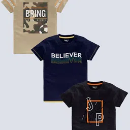 BAESD Boys Pack Of 3 Typography Printed Pure Cotton T-shirt-picture-57