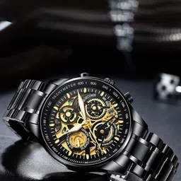Nibosi Men Skeleton Dial Chronograph Analogue Watch NB-2385-black-Gold-02-picture-30