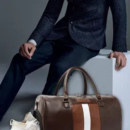 FUR JADEN Brown & White Solid Vegan Leather Duffel Bag-picture-31